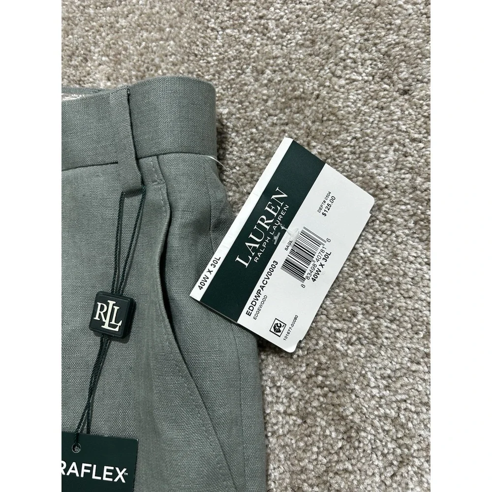 NEW Lauren Ralph Lauren Mens Pants 40 x 30 100% Linen Edgewood Light Green